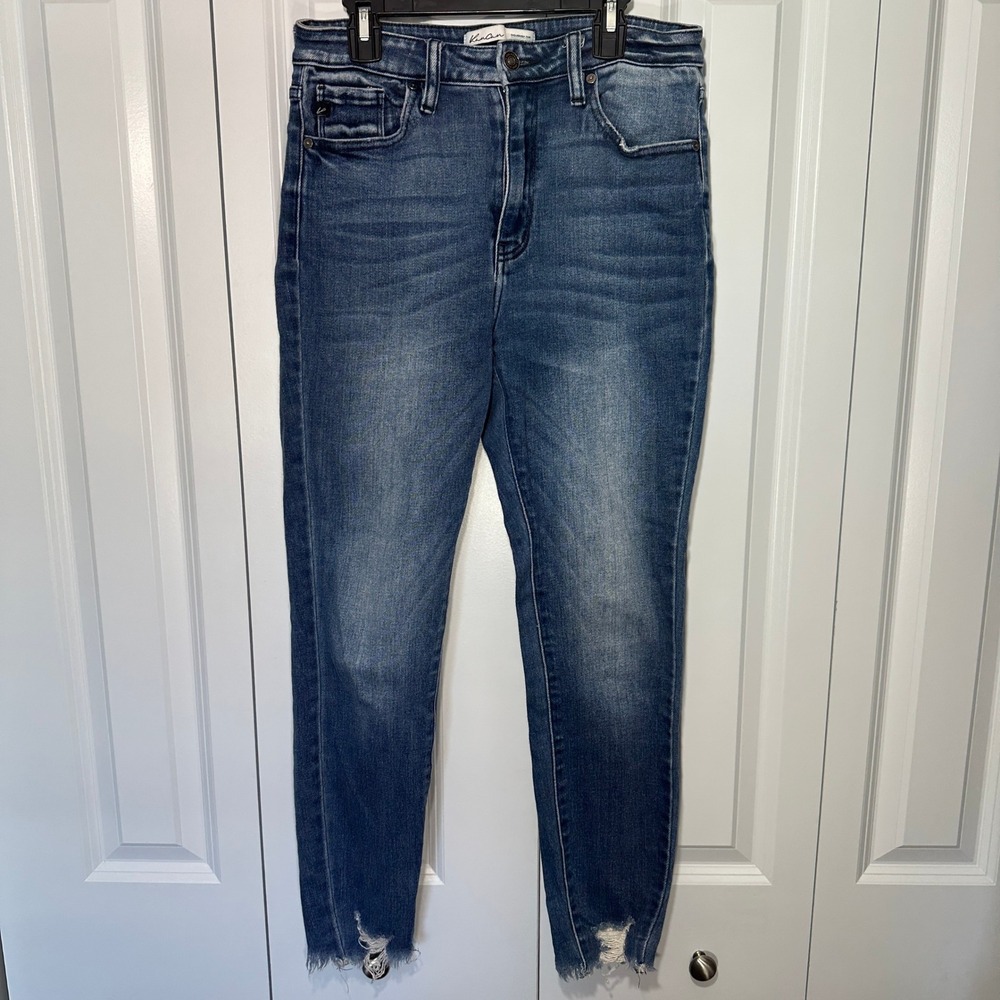 KanCan Skinny Jeans Womens 28 Blue High Rise Frayed Hem Distressed Dark Capsule